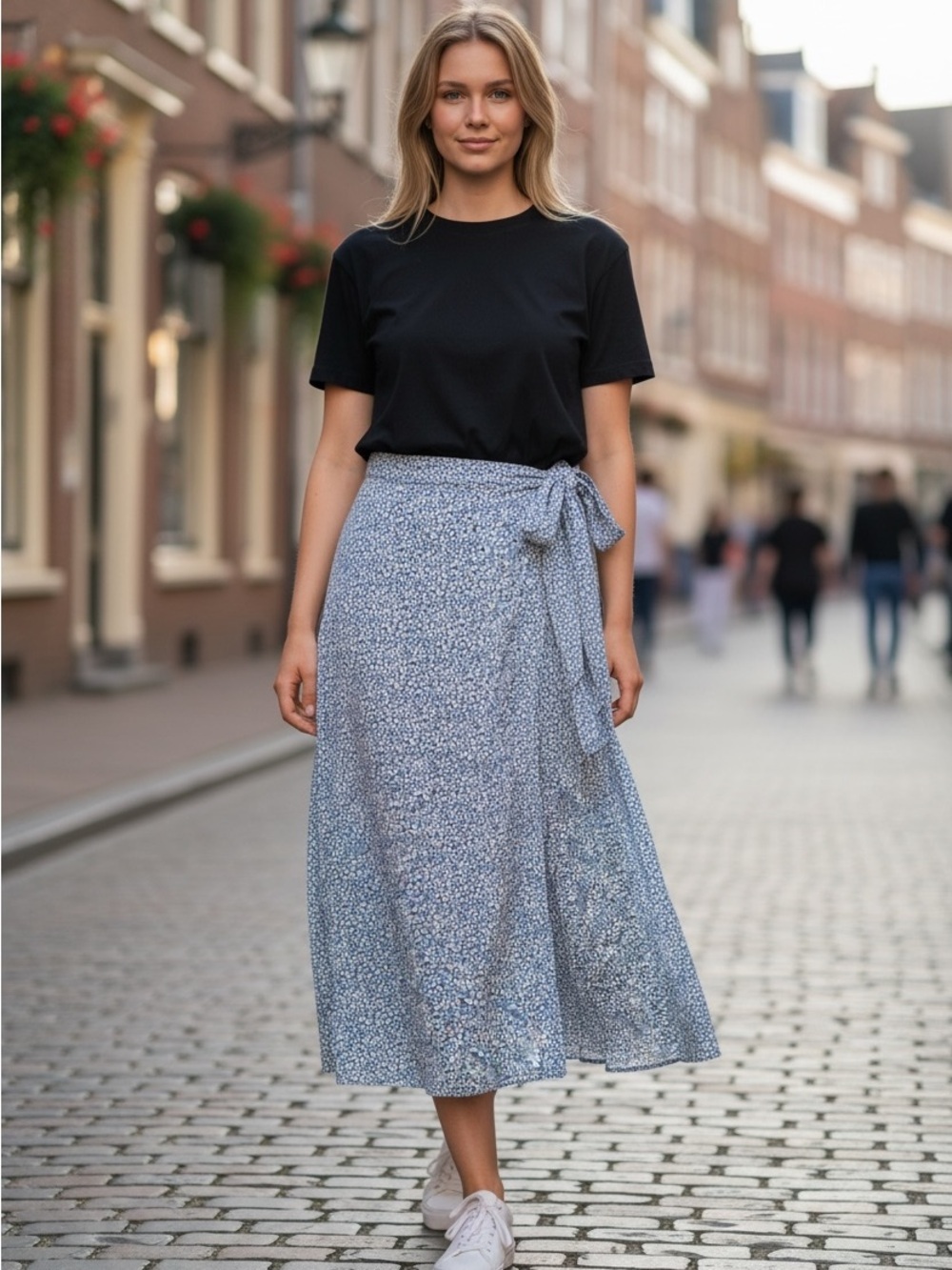 Newchoice Blue White Wrap Midi Skirt Womens Medium Flowy Boho Cottagecore NWT